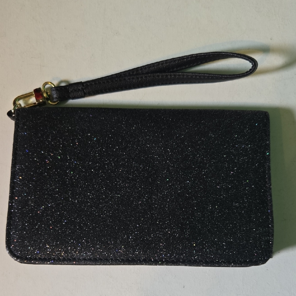 Betsey Johnson Black Glitter Wristlet Clutch